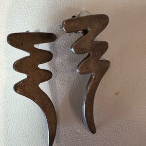 Vintage modern Abstract Lightning Bolt sterling silver stud squiggle Earrings